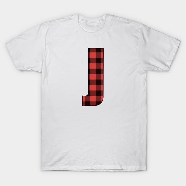 Letter J Monogram Red and Black Buffalo Plaid/Check T-Shirt by Gsallicat